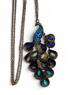💋 2/$15 💋 Colorful Crystal Peacock Pendant Necklace